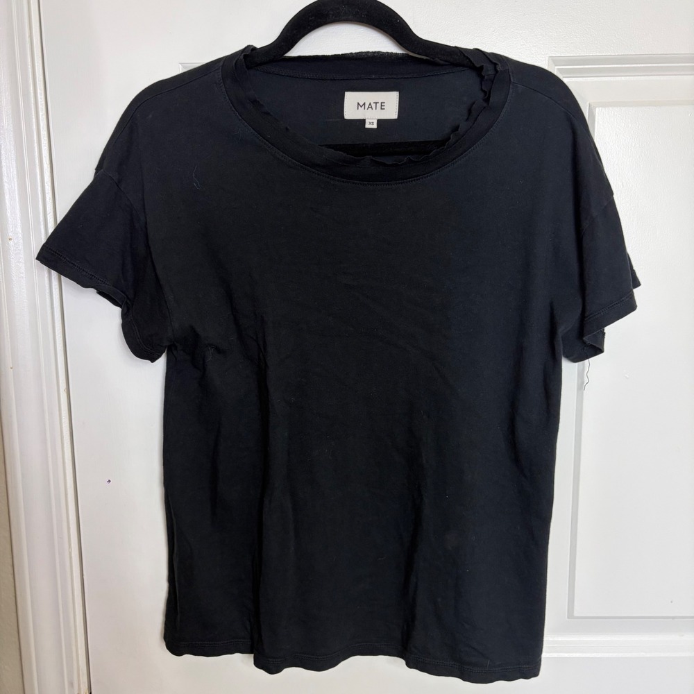 MATE the Label Black Organic Cotton Raw Edge Neckline T-Shirt XS Made in LA